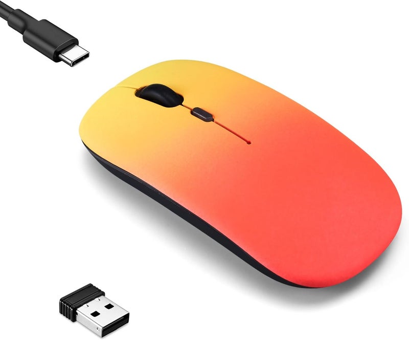 Guiheng Wireless Bluetooth Mouse,LED Dual Mode Rechargeable Silent Slim Laptop Mouse,Portable(BT5.2+USB Receiver) Dual Mode Computer Mice,for Laptop,Desktop Computer,ipad Tablet,Phone,Mac(Rosy glow red) - Image 1